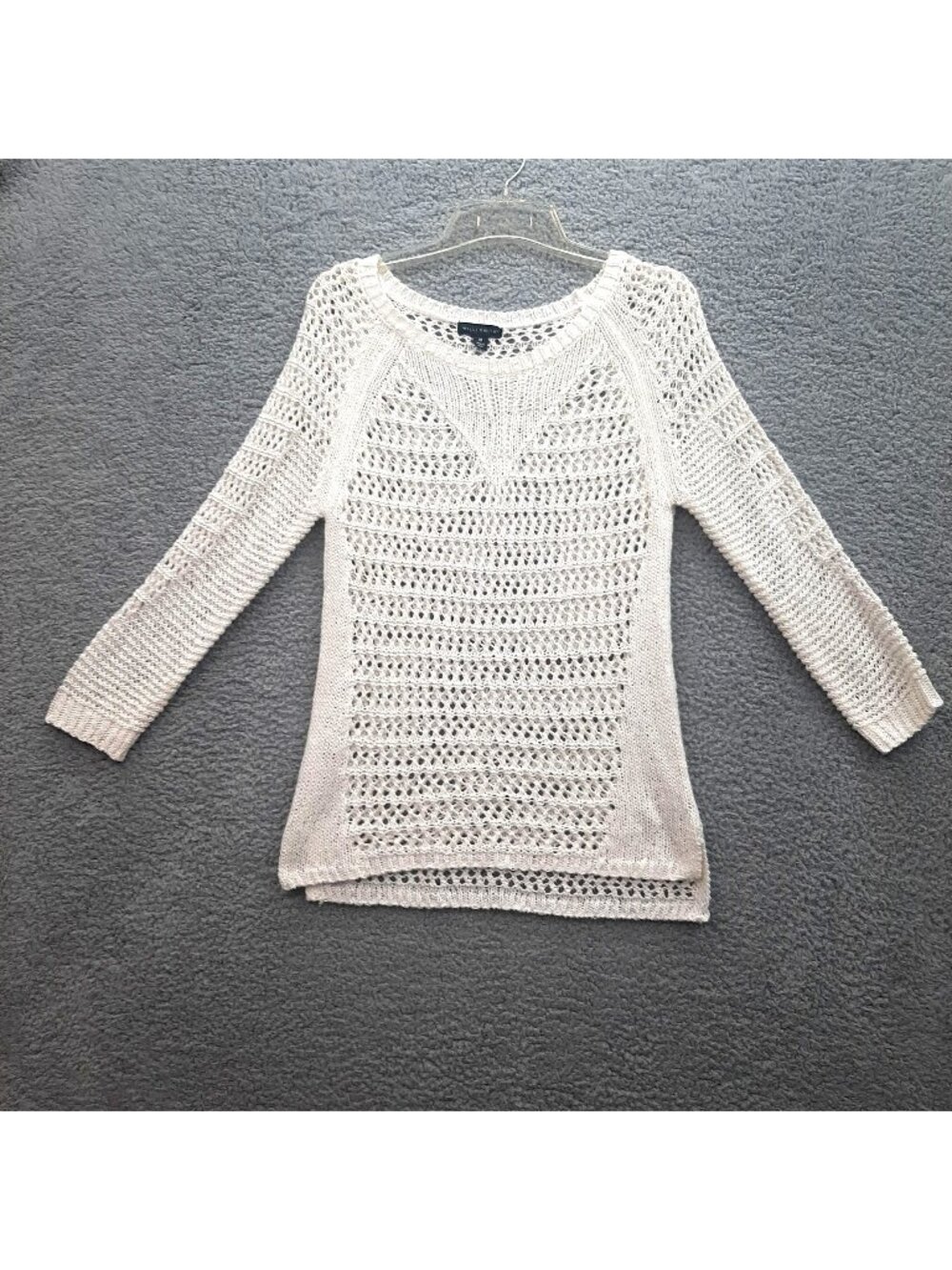 Willi Smith Womens Cream Open-Knit Pullover Sweater Size M boho beachy coastal